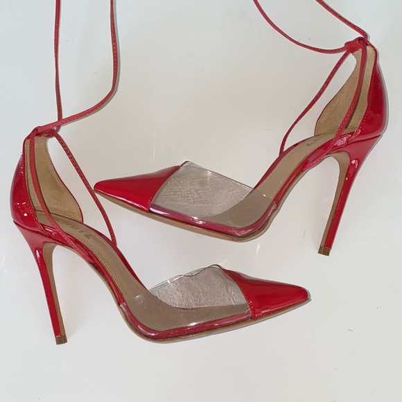 Schutz deep red patent leather and PVC ankle wrap heels - Picture 10 of 15